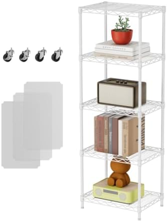 SINGAYE Bookshelf Shelves Bookcase Shelf 5 Tier Wire Shelving with Wheels