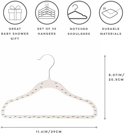 3 Sprouts Velvet Baby Hangers, Non Slip Slim, Double Dot Beige, 30 Pack