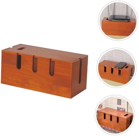 Wood Cable Management Box for Desk Cord Storage and Tidy Desktop