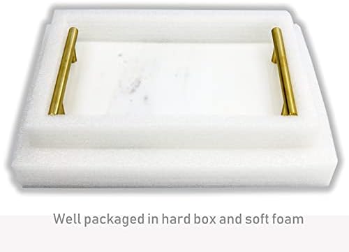 Marble Decorative Tray with Vintage Brass Metal Handles, Rectangle Luxury Bathroom Vanity Tray, Night Stand Perfume Hold