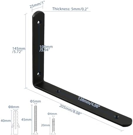 Mooche Black Shelf Brackets, Heavy Duty Floating Shelf Bracket for Wood Shelves, Wall Mounted Metal L Brackets, Wall She