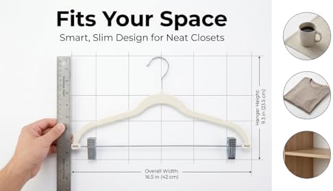 Velvet Pants Skirt Hangers with Clips - Pack of 20 Beige Shirt Clothes Felt Non Slip Heavy Duty Slim Hanger Set for Skirts Pant Suit Shorts Women Dress,Space Saving with Two Metal Clip