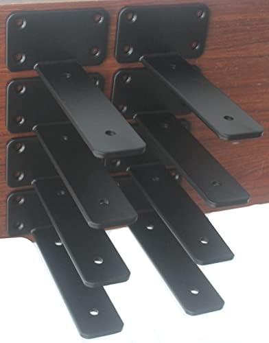 10 Pack - 6 inch Black Hidden L Shelf Bracket (1/5 Inch Thicked) Iron Floating Shelf Brackets Rustic Industrial Metal Br