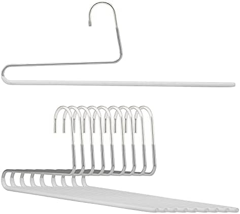 Mawa by Reston Lloyd Reverse Hook Trouser Series Non-Slip Space-Saving Clothes Hanger with Single Rod for Pants, Style KH/35U, Set of 10, White