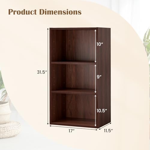 GOFLAME 3 Tier Small Open Bookshelf Set of 2, Short Bookcase with 2 Adjustable Shelves, Multifunctional Storage Cabinet,