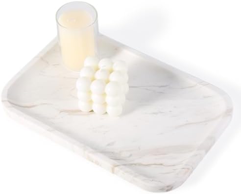 Karibiber Marble Vanity Tray, Marble Bathroom Tray Countertop, Decorative Trays for Dresser Organizer, White Stone Stora