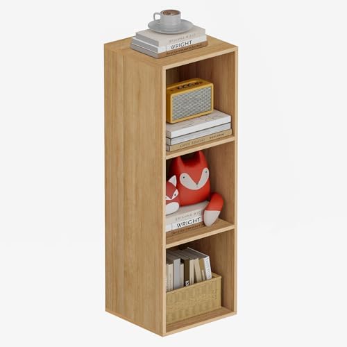 Book Shelf, Wooden Cube Storage Organizer with 11" Open Cubes, Stackable Modular Bookcase for Room Divider Storage, 3 Ti