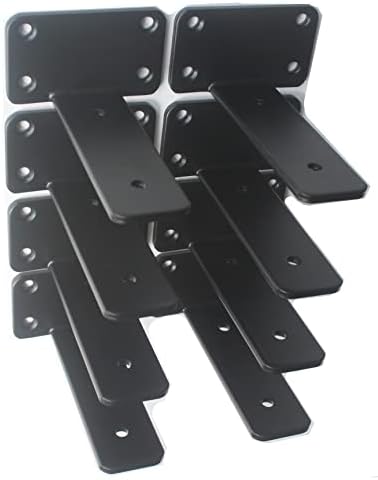 10 Pack - 5 inch Black Hidden L Shelf Bracket (1/5 Inch Thicked) Iron Floating Shelf Brackets Rustic Industrial Metal Br