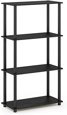 Furinno Turn-N-Tube Toolless Assembly Storage Shelves, 3-Tier Black Book Shelf, Open Storage Bookshelf, for Organization