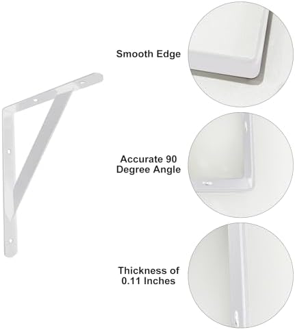 Heavy Duty Shelf Brackets Wall Mount Steel Bracket Wall Brackets for Shelves (White, 6 x 4 Inch-3 Pairs)