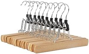 Amazon Basics Wooden Pants Hangers Closet Organizer, Natural, 20-Pack
