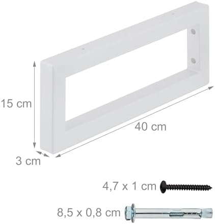 Relaxdays Wall Bracket, Set of 2, 40 cm, Steel, Shelf Brackets for Washbasin & Wall Shelf, Rectangular Shelf Console, Wh