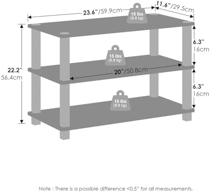 Furinno Turn-S-Tube Storage Shelves Set of 2, 3-Tier Stackable Standing Shelf, Open Corner Shelf, for Organization and S