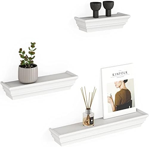 Ballucci Victorian Wall Ledge and Shelf, 12", 16", 24", Set of 3, White