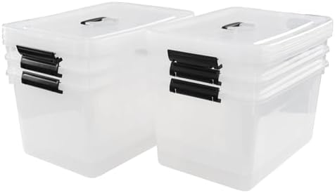 18 Liters Storage box with lid, Clear Plastic Storage Totes Set of 6