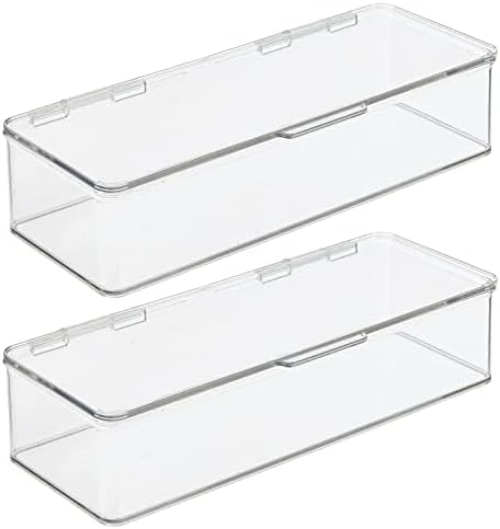 mDesign Long Plastic Playroom/Gaming Storage Organizer Box Containers with Hinged Lid for Shelves or Cubbies, Holds Smal