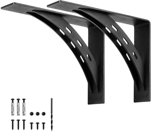 16 inch x 12 inch Heavy Duty Shelf Brackets , Metal Mantel Brackets (Set of 2) Fireplace Mantel Brackets - Countertop Su