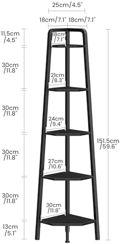 CHOEZON Corner Shelf, 5-Tier Ladder Corner Shelf, Ladder Bookshelf, 59.6" Tall Vertical Display Stand, Metal Frame Books