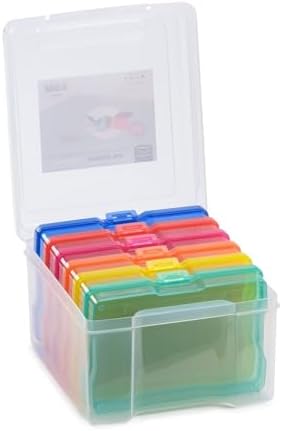 Vaessen Creative Storage Lid and 6 Small Colourful Tins Plastic Sorting Box for Storing Craft Accessories, Photos and Ot