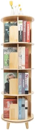 Rotating Bookshelf,Revolving Bookcase,Stackable Bookshelf Organizer, Swivel Bookcase Round Bookshelf, Book Shelf for Bed