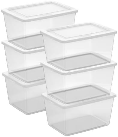 Sterilite Clear Storage Box Stackable Tote, 58 Quart, 6-Pack
