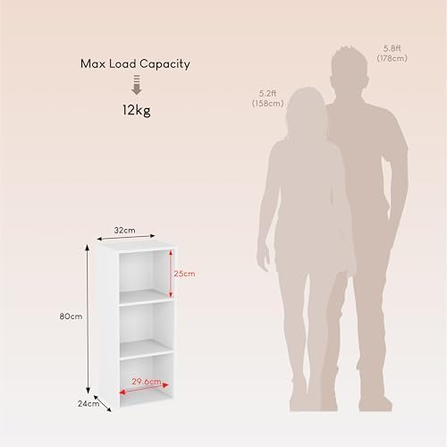 Vida Designs Oxford 3 Tier Cube Bookcase White Wooden Shelf Unit for Office Living Room Furniture