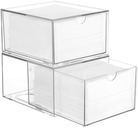 Rainmae 2 Pack Disposable Face Towel Holder, Face Towel Storage Box, Stackable Clear Makeup Organizer with Drawer for Cl