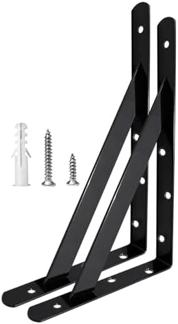Shelf Brackets 20 Inch, Heavy Duty Shelf Brackets 4 6 8 10 12 14 16 18 Inch,Blcak Powder-Coated Garage Shelf Brackets Wa