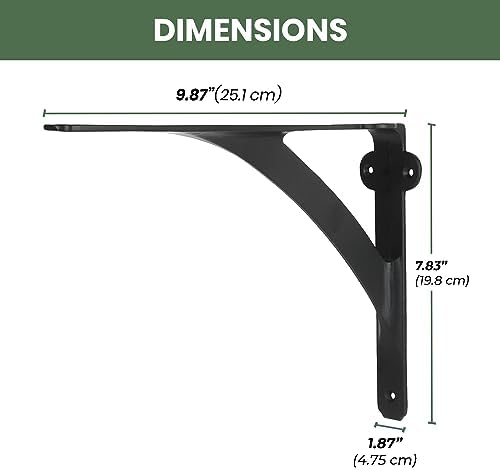 A29 Iron Wall Shelf Brackets, 7.38 x 9.88 in, Black Powder Coat, Set of 2