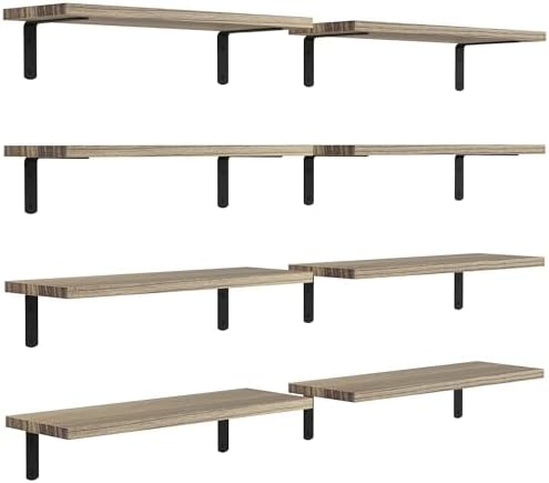 DOLLFIO Floating Wall Shelves, Decor & Storage, Rustic Brown, 16.5'', 8Pcs