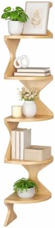 Zigzag Corner Shelf, Wood Corner Wall Shelf, 5 Tier Floating Corner Shelves for Small Space Storage, Corner Bookcase for