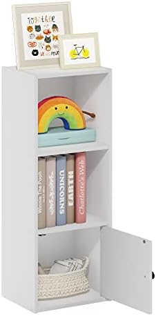 Furinno LUDER Book Shelf, 3-Tier Modern Bookshelf, Bookcase with 1 Door Storage Cabinet, 9.3 x 12 x 31.5, for Living Roo