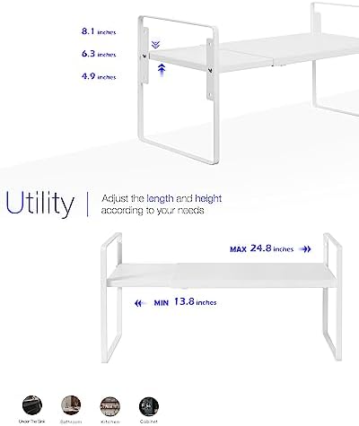 Nxconsu Cabinet Shelf Riser, Adjustable Cabinet Organizer, 10.3" Deep White