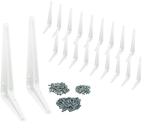 Nuk3y L Shape Heavy Duty Shelf Bracket with Screws, 20 Pack (6"" x 8"", White)