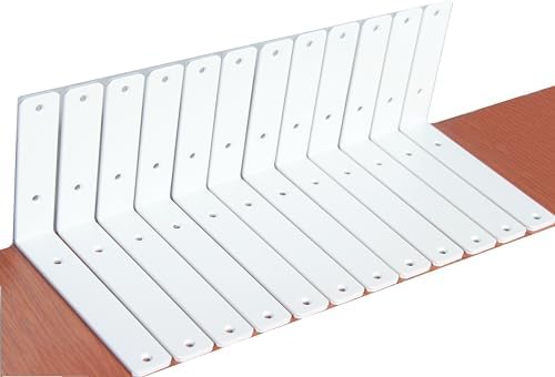 12 Pack - L 8" x H 6" x W1.5, 5mm Thick White L Shelf Bracket, Iron Shelf Brackets, Metal Shelf Brackets, Floating Shelf