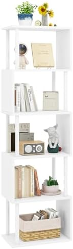 IBUYKE 6-Tier Tall Bookshelf,S-Shaped Geometric Bookcase,White WBC016W