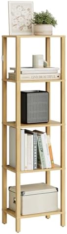 Open Book Shelf, 5 Tier Tall Bookshelf, Freestanding Shelf Narrow Bookcase with Open Shelves, 14.96" x 10.63" x 53.54", 