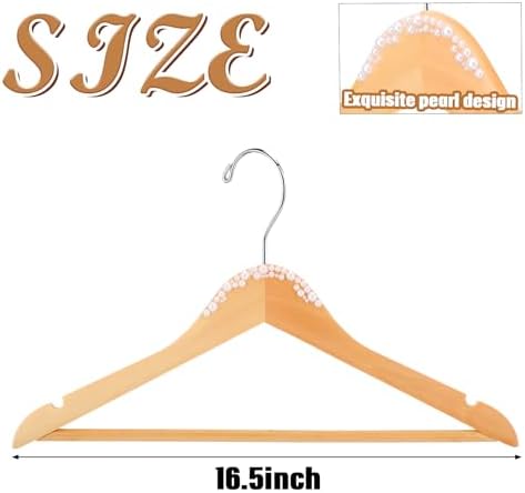 Cinnvoice 5 Pcs Wooden Pearl Bridal Dress Hanger, Wood Color, Stylish