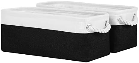DULLEMELO Toilet Paper Storage Basket, Toilet Paper Basket for Back of Toilet, Bathroom Storage Basket for Cosmetics Towels Toilet Paper, Toilet Tank Basket with Rope Handles for Toilet(White&Black)