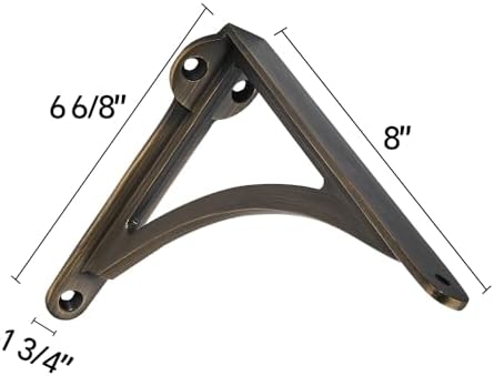 Khtumeware 100% Solid Brass Decorative Shelf Brackets, 8-inch Wall-Mounted Shelving Brackets, 2-Pack Brushed Antique Bra
