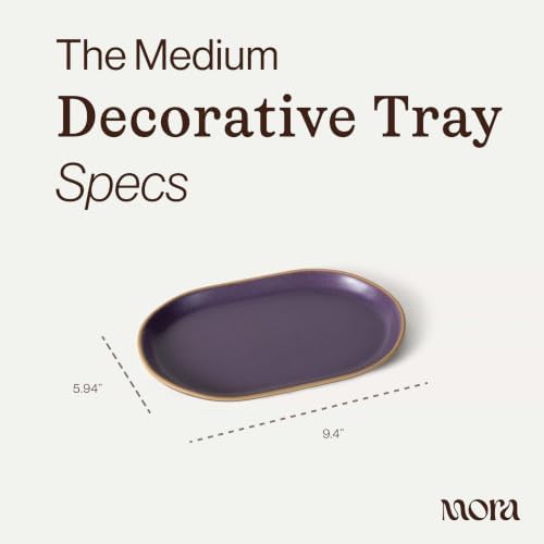 Mora Ceramic Decorative Tray - 9.4in Dish for Jewelry, Perfume, Makeup, Accessories, Candle, in the Bathroom Vanity, Bed