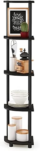 Furinno TURN-N-TUBE Corner Shelf, 5-Tier Corner Bookshelf, Open Storage Shelves, for Organization and Storage, Living Ro
