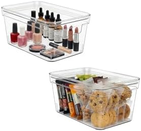 MOONEDGE 2 Pack 10x6x5 Stackable Small Clear Storage Bins with Lids