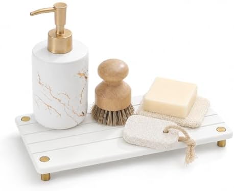 Razborci Instant Dry Sink Caddy Kitchen Sink Organizer, Quick Drying Stone Tray Diatomite Sponge Holder Soap Dish, Bathr