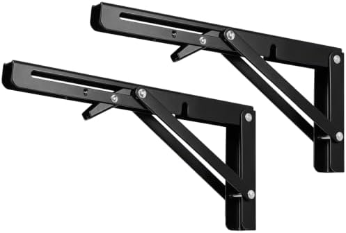 10 Inch Black Folding Shelf Brackets, 2 Pack Metal Heavy Duty Shelf Bracket