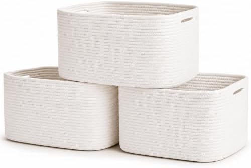 OrganiHaus Cotton Rope Baskets for Shelves, Set of 3, 15x9x10