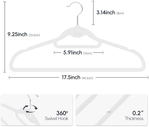 Velvet Stackable Hangers 50 Pack Space Saving Cascading Hook White