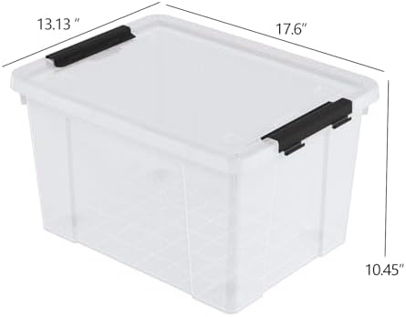 35 Quart Plastic Clear Latching Storage Box with Wheels, 4-Pack