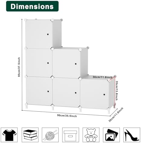 6Cube Storage Organizer Modular Stackable with Doors White