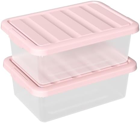 14 Quart Basic Clear Storage Box with Pink Lid (Pack of 2)